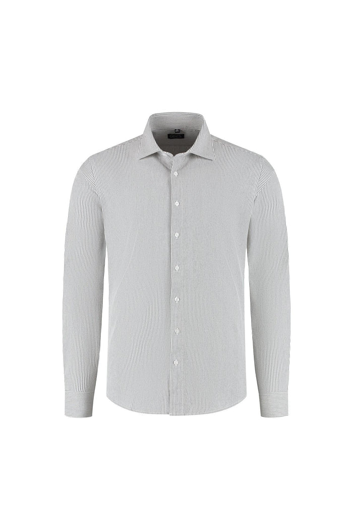 Overhemd stretch streep grijs, grijs gestreept shirt met stretch en ademende stof.