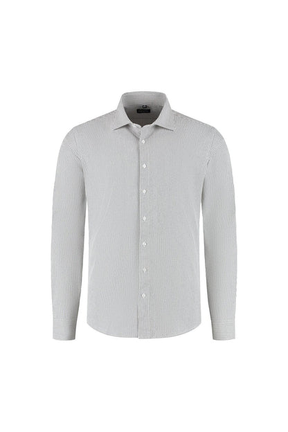 Overhemd stretch streep grijs, grijs gestreept shirt met stretch en ademende stof.