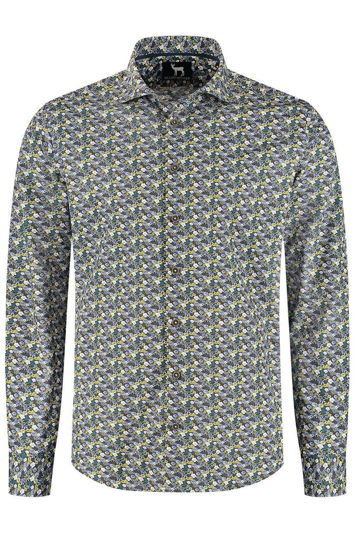 Overhemden Floral groen: Katoenen overhemd met groene bloemenprint in ademend en non-iron design.