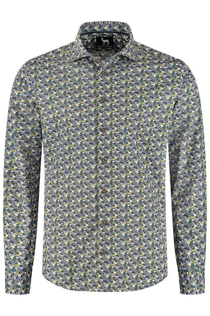 Overhemden Floral groen: Katoenen overhemd met groene bloemenprint in ademend en non-iron design.