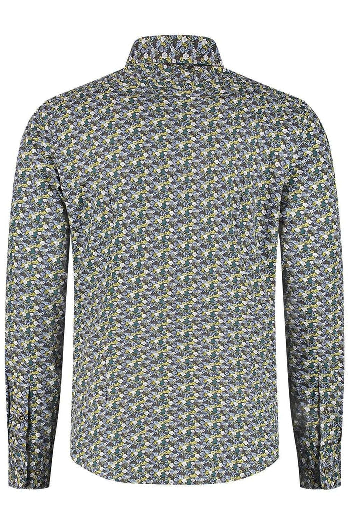 Overhemden Floral groen: Katoenen overhemd met groene bloemenprint, ademend en non-iron.