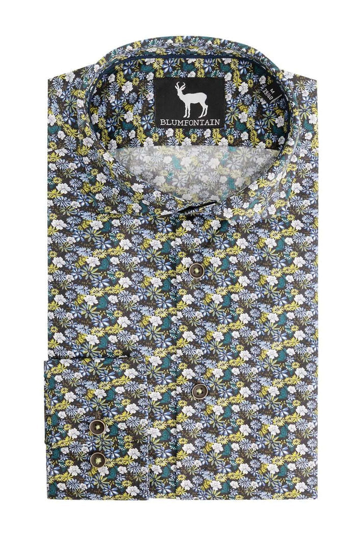 Overhemden Floral groen: Katoenen overhemd met groene bloemenprint, ademend en non-iron.