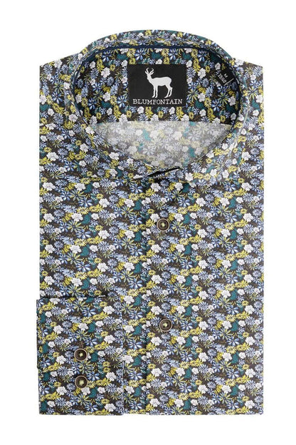 Overhemden Floral groen: Katoenen overhemd met groene bloemenprint, ademend en non-iron.