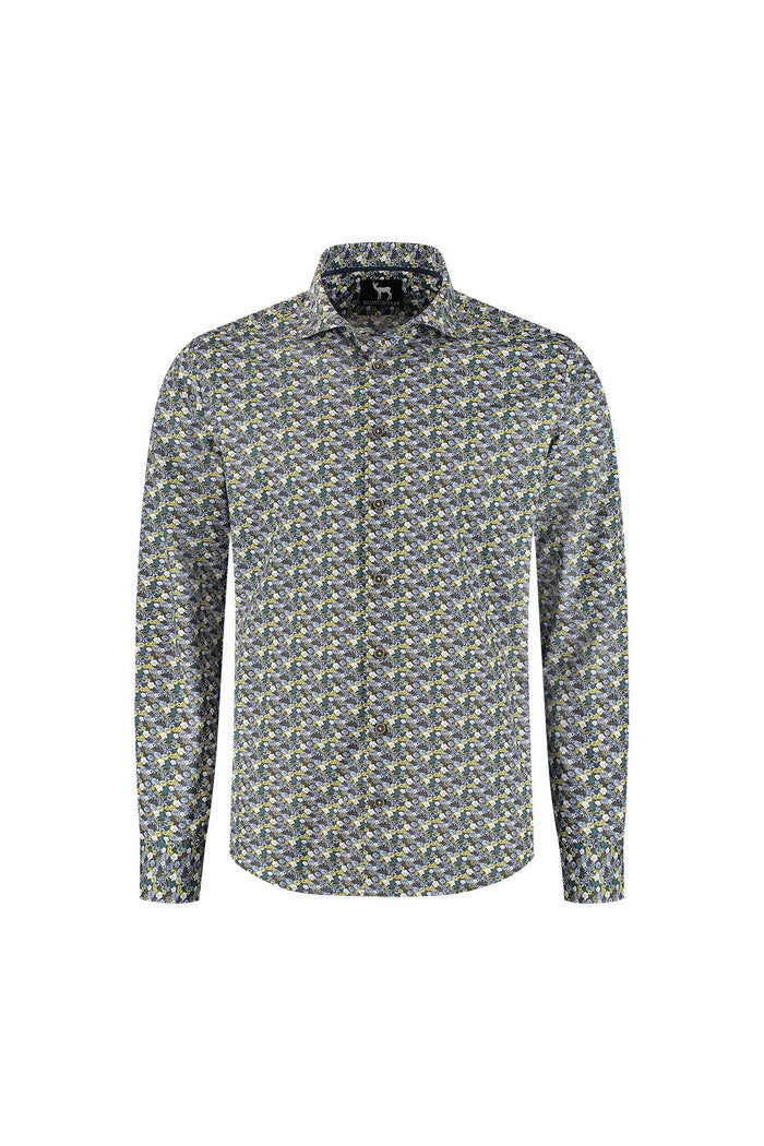 Overhemden Floral groen - Katoenen overhemd met groene bloemenprint, ademend en non-iron.