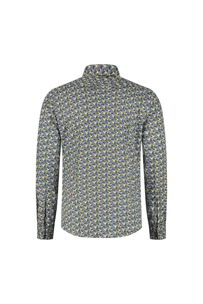 Overhemden Floral groen: Katoenen overhemd met groene bloemenprint, ademend en non-iron.