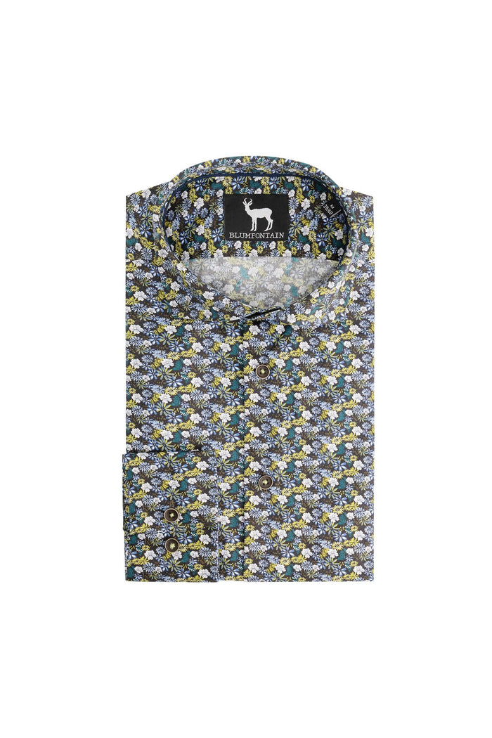 Overhemden Floral groen, katoenen overhemd met groene bloemenprint, ademend en non-iron.