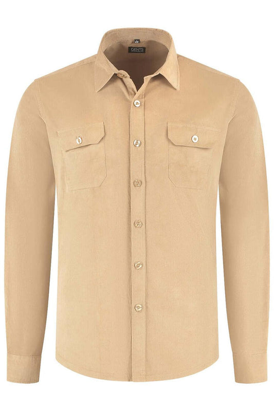 Overshirt corduroy zand katoenen corduroy overshirt in zandkleur met knoopsluiting