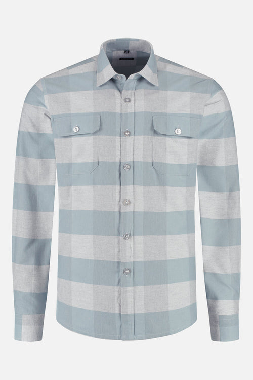 Overshirt light grey featuring a stylish plaid pattern with buttoned pockets.