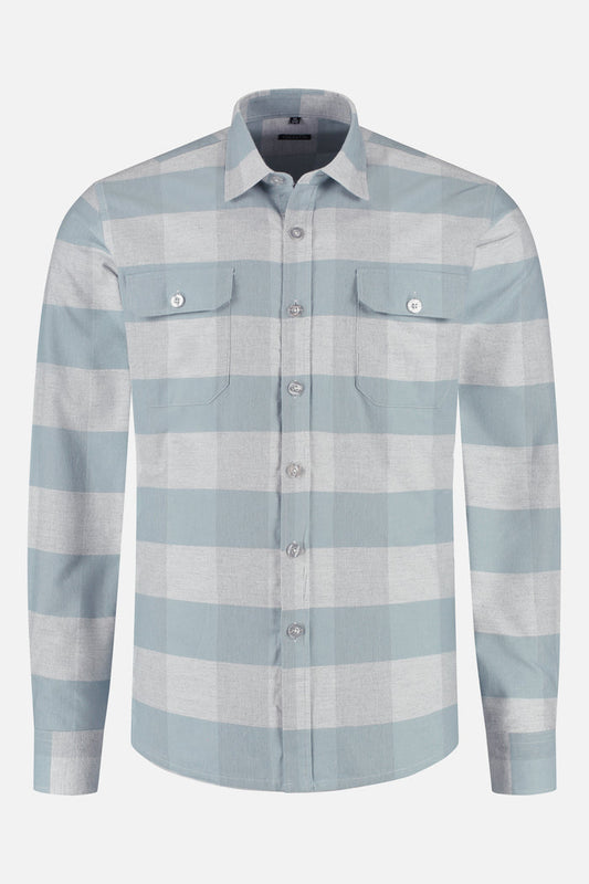 Overshirt light grey featuring a stylish plaid pattern with buttoned pockets.
