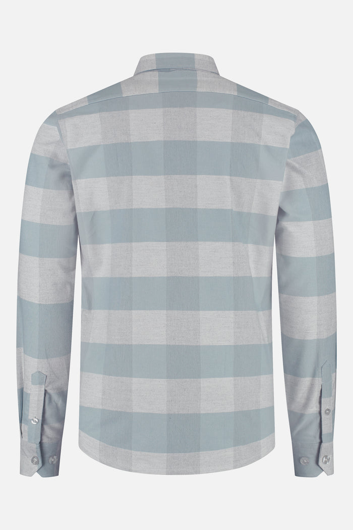 Back view of an Overshirt light grey showcasing a stylish plaid design.