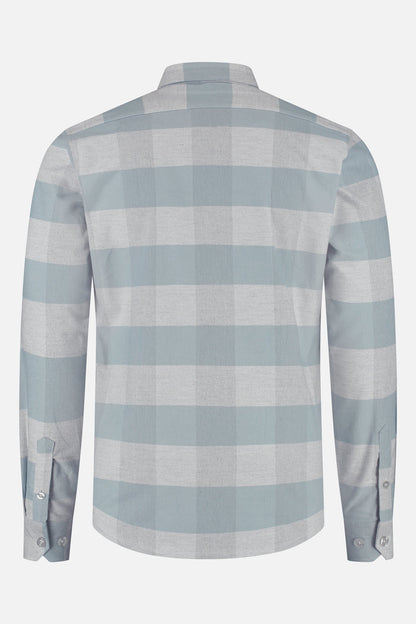 Back view of an Overshirt light grey showcasing a stylish plaid design.