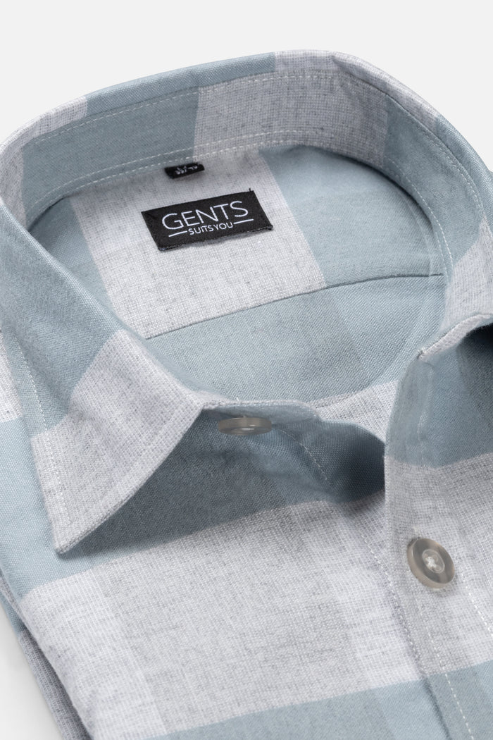 Overshirt light grey folded collar showing button details and label GENTS Surplus.