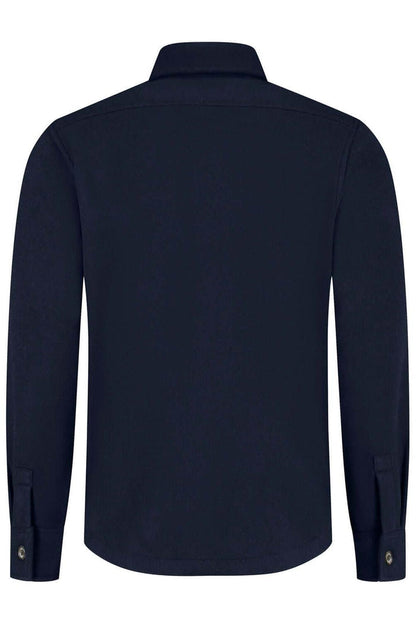 Overshirt navy, back view of a diepblauwe overshirt with long sleeves and buttoned cuffs.