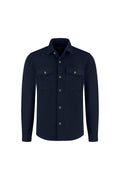 Overshirt navy with two chest pockets, flap, and button closure for men.