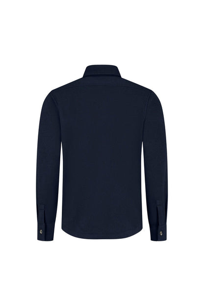 Back view of Overshirt navy with long sleeves and collar, ideal for casual occasions.
