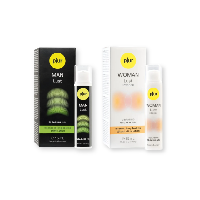 Pachet pentru cupluri: Gel bărbați PJUR Man Lust, 15 ml + Gel femei PJUR Lust Intense, 15 ml