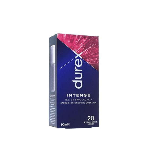 Pachet pentru cupluri: Gel intim Durex Orgasm Intense, 10 ml + Prezervative cu striații Durex Intense, 56 mm, 10 buc
