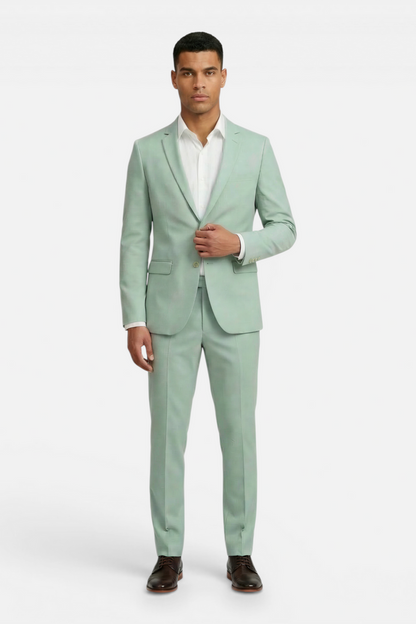 Pak 2-delig dusty groen model in slim-fit stijl voor lente en zomer, perfect voor elegante gelegenheden.