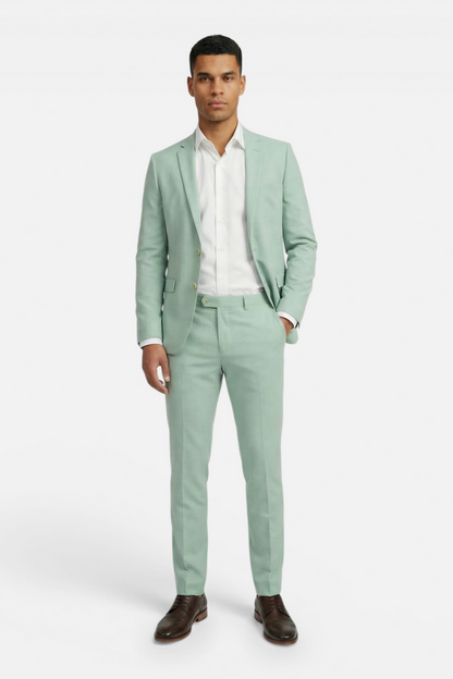Pak 2-delig dusty groen slim-fit pak voor lente en zomer, stijlvolle uitstraling.