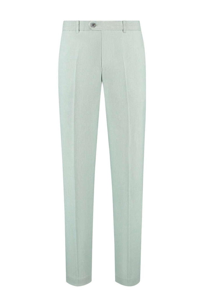 Pak 2-delig dusty groen slim-fit pantalon in lichte kleur voor lente en zomer.