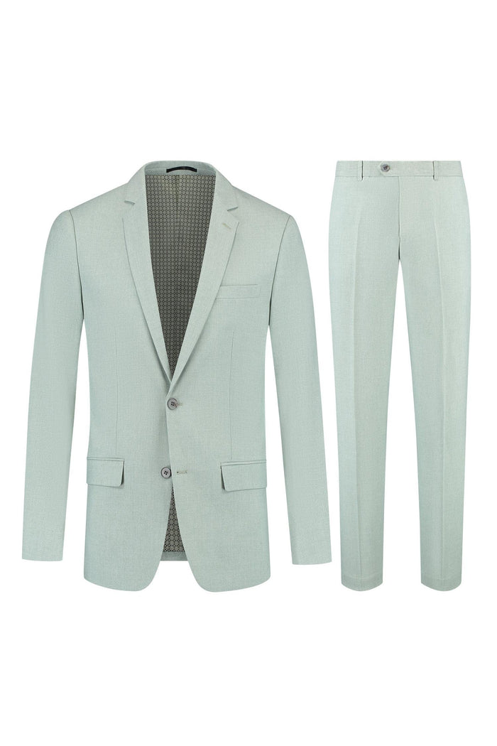 Pak 2-delig dusty groen, slim-fit, perfect voor lente en zomer.
