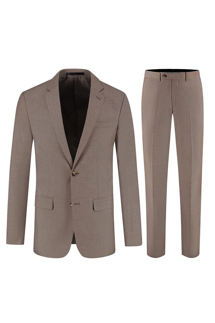 Pak 2-delig Pinhead Brown: Lange bruine pak met knoopsluiting en functionele zakken.
