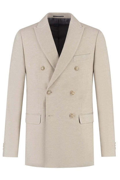 Pak 2-rij stretch dune beige stijlvolle beige blazer met moderne snit en uitstraling.