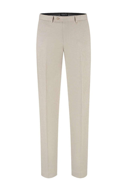 Pak 2-rij stretch dune beige, beige tweedelige stretch-pak met moderne snit.