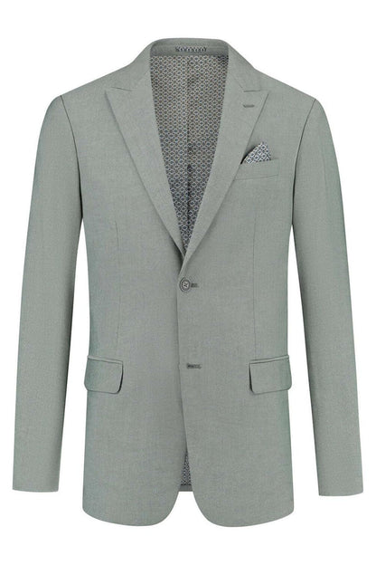 Pak 3-D blend amandelgroen, elegante blazer voor formele gelegenheden met fijn patroon en zakdoek.