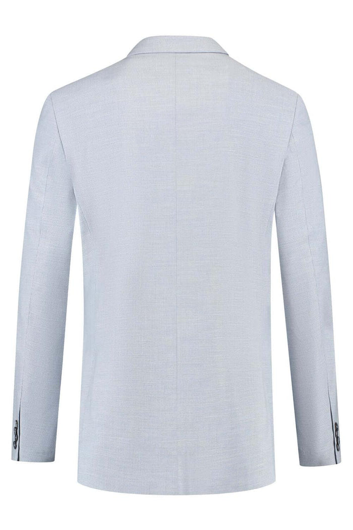 A light blue 3-D structuur pak, showing the back view of the jacket.
