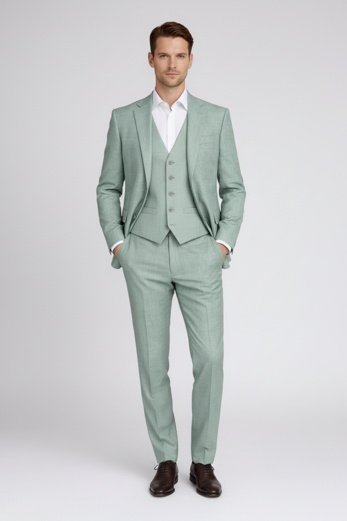 Pak aquagroen 3-delig, modern fit met vest, perfect voor formele gelegenheden.