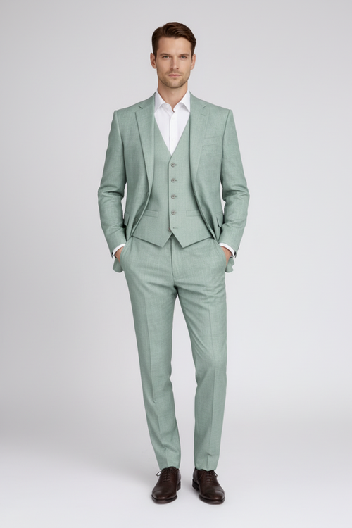 Pak aquagroen 3-delig, modern fit met vest, perfect voor formele gelegenheden.
