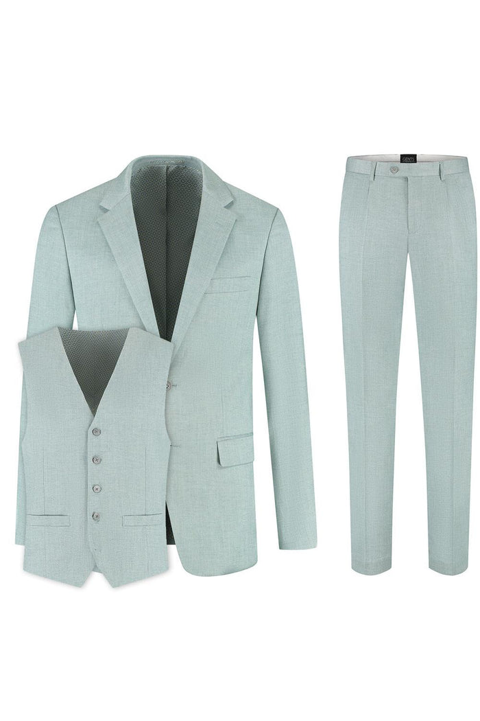 Pak aquagroen 3-delig, modern fit, lang aquagroen pak voor formele gelegenheden.