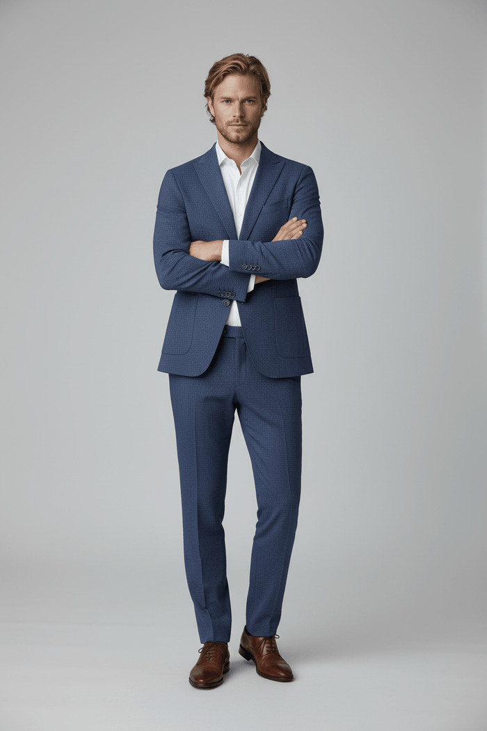 Colbert bi-stretch blauw, modern fit, kreukvrij, veelzijdig, en stijlvol