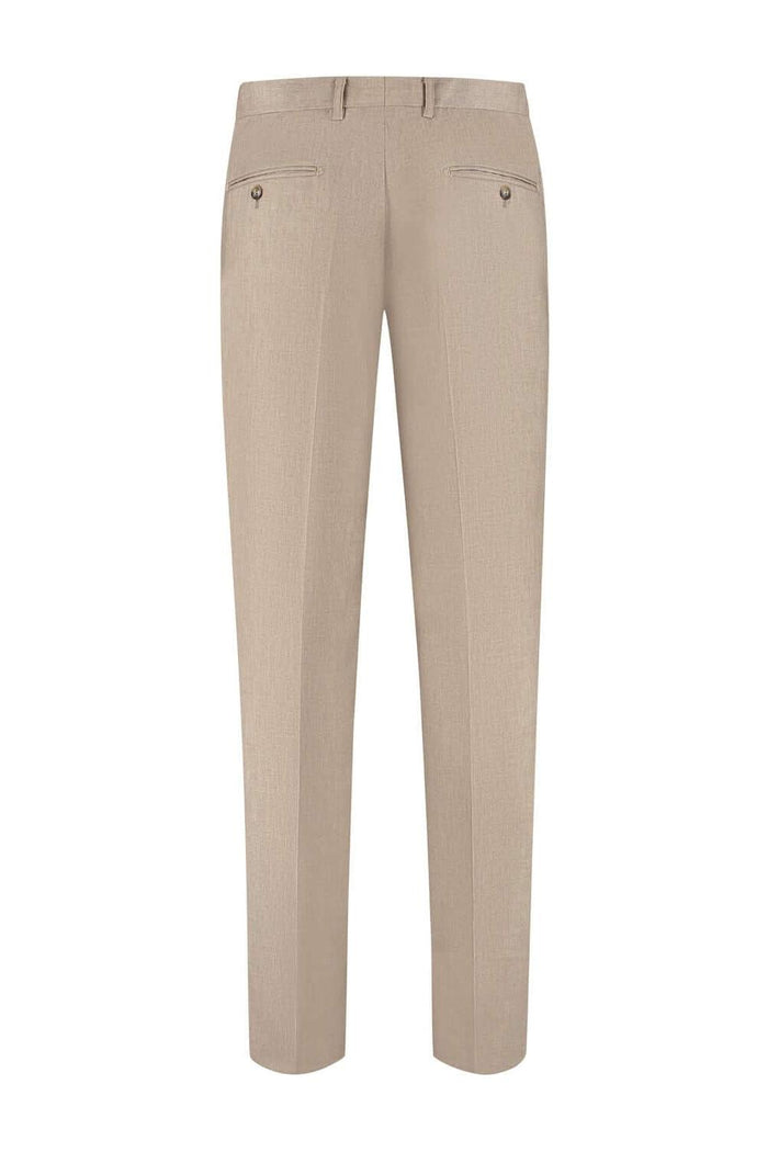 Pak cappuccino beige, beige wolmix broek met spandex en tencel, comfortabel en veelzijdig.