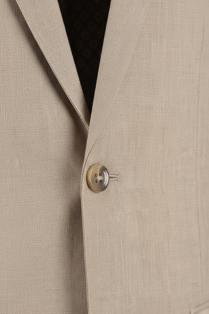 Pak cappuccino beige detail showing beige fabric and button design.