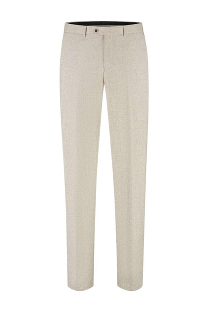 Pak katoen-linnen beige-bruin, ademende, elastaan, natuurlijke textuur, stijlvolle en comfortabele broek.