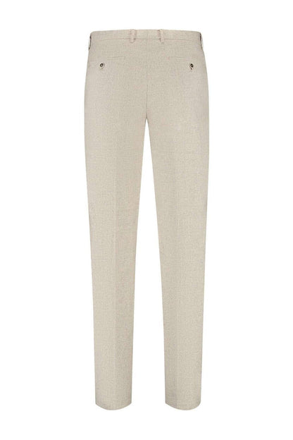 Pak katoen-linnen beige-bruin - ademende broek met natuurlijke textuur en elastaan.