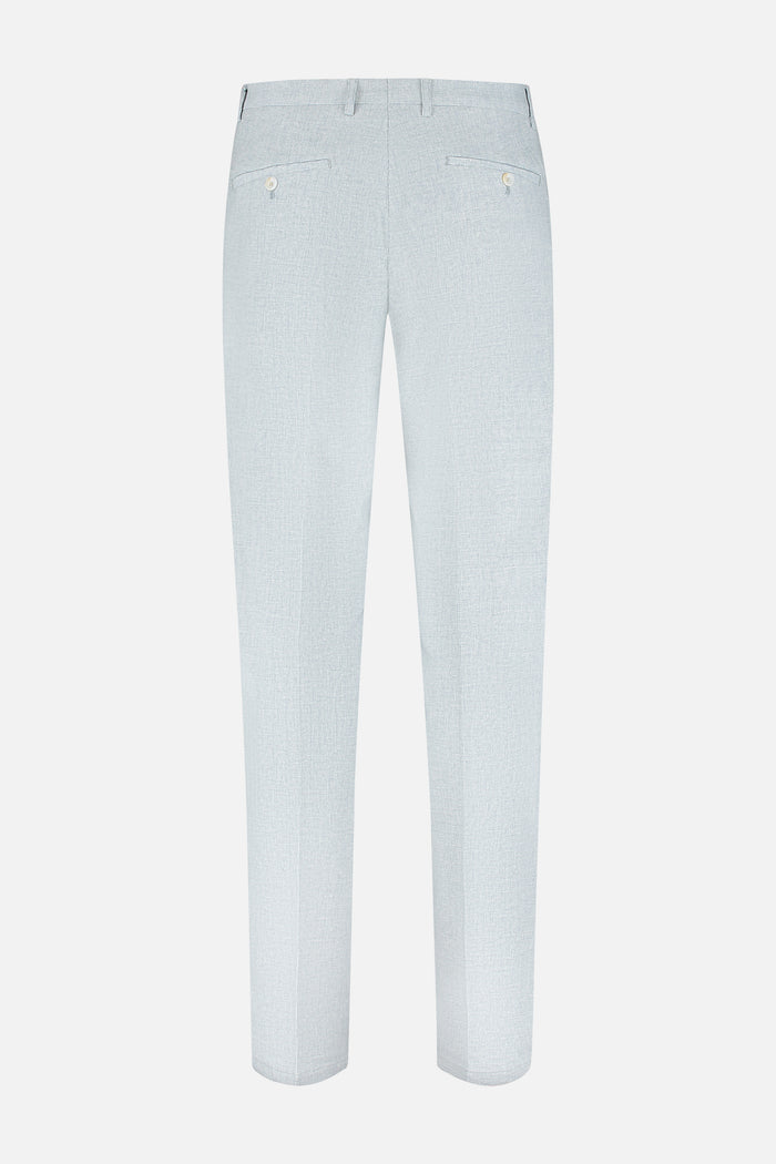 Pak katoen-linnen lichtblauw trousers viewed from the back, showcasing a light blue color and tailored fit.