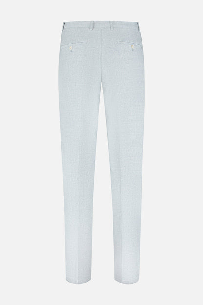 Pak katoen-linnen lichtblauw trousers viewed from the back, showcasing a light blue color and tailored fit.