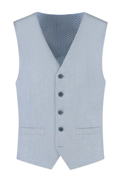 Pak lichtblauw 3-delig: lichtblauw vest met knopen en moderne snit, perfect voor zakelijke gelegenheden.