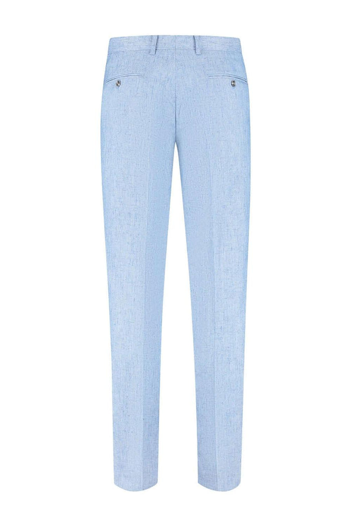 Pak linnenblend duifblauw broek met comfortabele stretch en verfijnde afwerking.