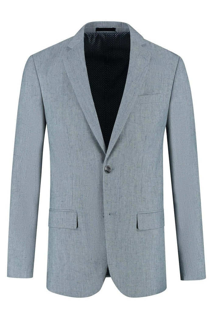 Pak linnenblend mistgroen stijlvolle blazer met ademend stretch, perfect voor formele en semi-formele gelegenheden.