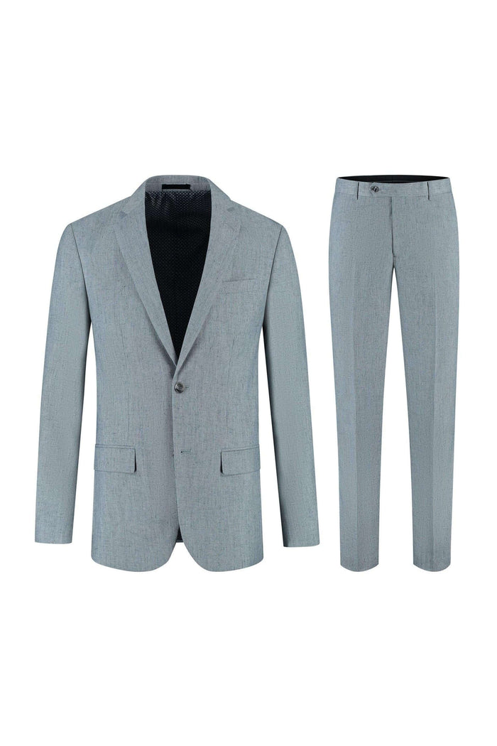 Pak linnenblend mistgroen 3-delig heren kostuum met blazer en broek.
