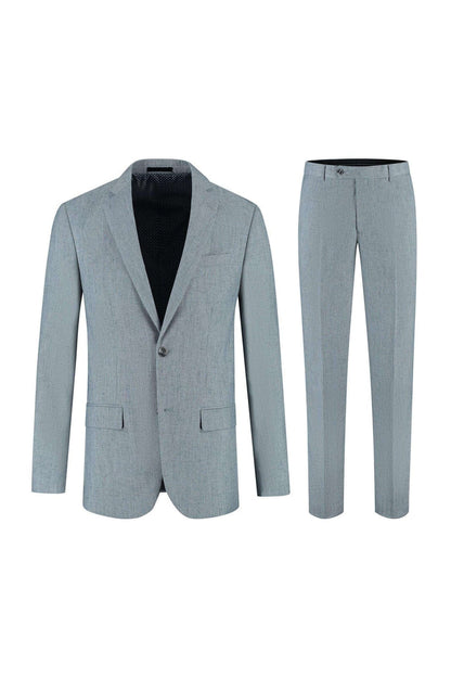 Pak linnenblend mistgroen 3-delig heren kostuum met blazer en broek.