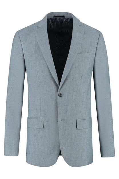 Pak linnenblend mistgroen stijlvolle blazer met ademend stretch, perfect voor formele en semi-formele gelegenheden.