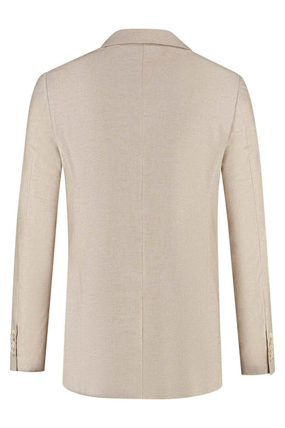 A beige pak linnenblend strandzand jacket showcasing a neat collar and back view, perfect for summer wear.