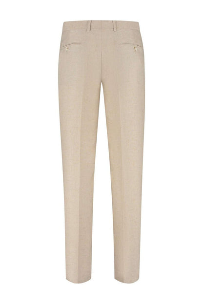 Pak linnenblend strandzand beige linnenblend pak met nette kraag en knoopsluiting, ademend en comfortabel.