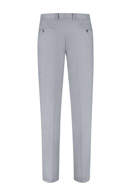 Pak linnenblend zilvergrijs achterzijde van de broek met stijlvol design en ademend draagcomfort.