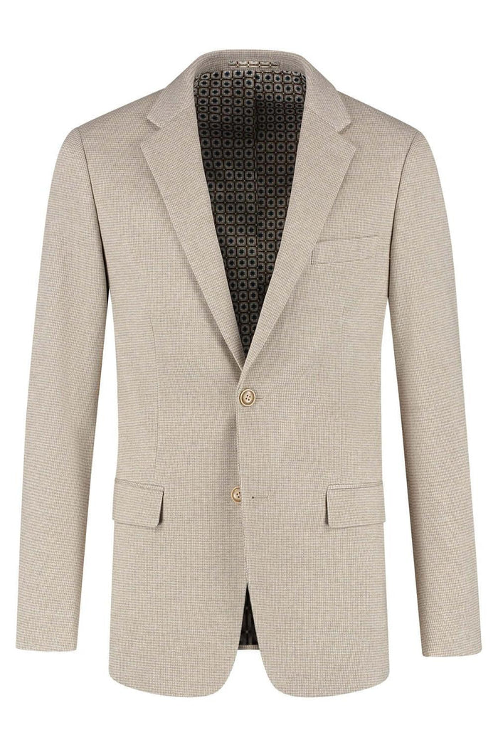 Pak pepita beige tweed jacket with modern fit and wrinkle-resistant fabric, perfect for any occasion.